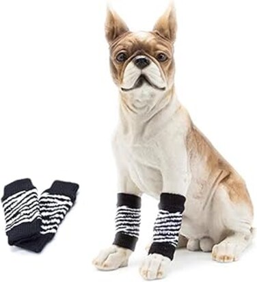 Dog Elbow Guards, 1 Pair of Front Leg &amp; Hind Leg Protectors, Elbow Support Wrap, Leg Support Wrap Cover, Pet Stretch Knit Breathable Protective Socks (Black and white, XL)