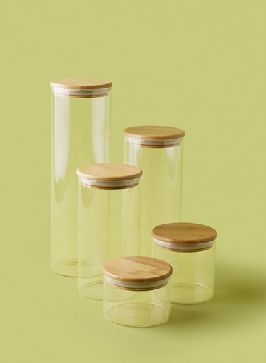 5 Piece Glass Food Storage Container Set - Airtight Bamboo Lids - Food Storage Box - Storage Boxes - Kitchen Cabinet Organizers - Glass Food Container - Clear Clear 5-Piece