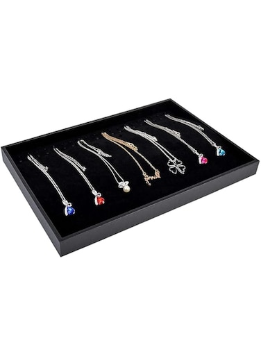 Padom Jewelry Tray Organizer, Necklace Pendant Organizer Watch Storage Rings Earrings Bracelet Organizer Tray Showcase Display Velvet Stackable Jewelry Storage (BLACK) (Necklace)