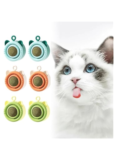 NALACAL Catnip Balls, 360&deg; Rotating Catnip Treats Interactive Cat Toys with Storage Lid, Effective for Cleaning Teeth and Enhancing Cat's Excitement (6 PCS)