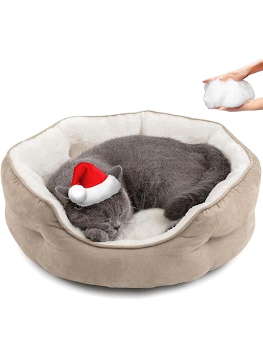 Beauenty Pet Bed,Dog Beds Small Dogs,Round Cat Dog Beds for Indoor, Washable Pet Bed for Puppy and Kitten,Orthopedic Sofa Ultra Comfortable Nonskid with Slip-Resistant Bottom(51 * 48 * 15 CM)