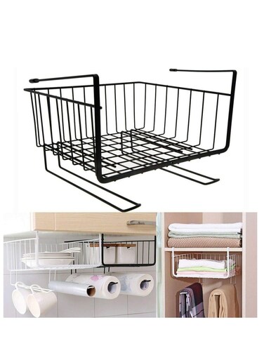 Under Shelf Basket, Multifunctional Hanging Under Cabinet Storage Organizer Wire Rack for Kitchen Pantry Black