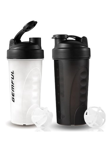 GEMFUL Shaker Bottle for Protein Mixes BPA-Free Leak Proof Smothies Mixer Water Cups 750 ML 2 Pack