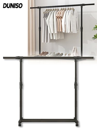 Metal Clothes Hanger Organizer with Wheels and Shoe Rack,Easy Installation, Adjustable Freestanding Garment Organizer,Space-Saving Design for Home, Closet, Office, or Retail,Black