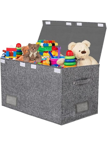 AM ANNA Large Toy Box Chest Storage with Lid,Collapsible Sturdy Toy Storage Organizer Boxes Bins Baskets with Handles for Kids,Boys,Girls,Nursery Room,Bedroom,Playroom,Clothes