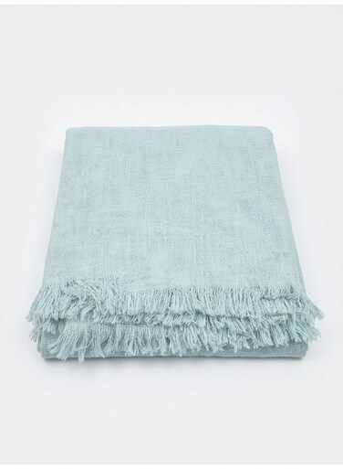 130 x 160 cm Soft Cotton Quilt Throws Light Blue Fringed Blanket for Sofa Bed Couch Premium 400GSM Decorative Boho Travel Picnic Cover