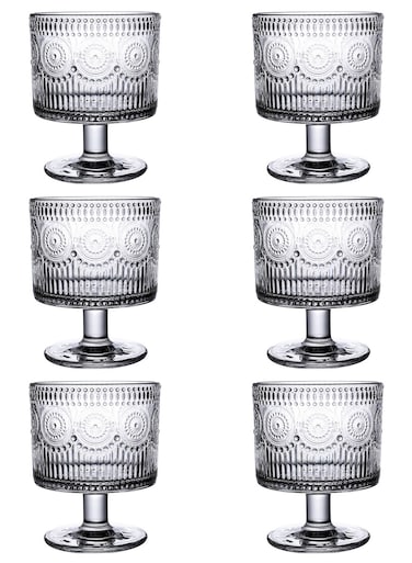 300ml Embossed Footed Glasses Set, Versatile Beverage &amp; Dessert Cups for Juices, Smoothies, Parfaits, Vintage-Style Clear Glassware,Ideal for Home &amp; Daily Use