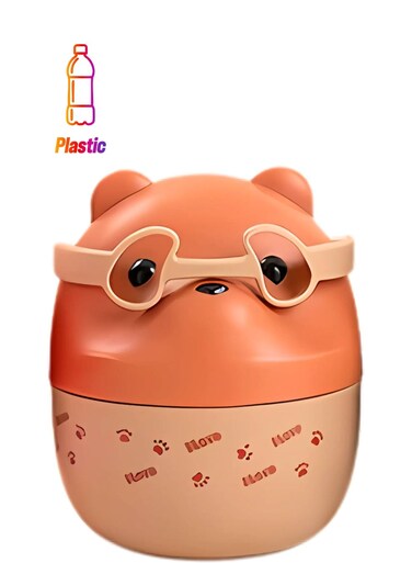 Cute Bear Double Layer Lunch Box - 450ml, BPA-Free, Leakproof, Portable, Food Grade PP with Clip Lock and Spoon - 2 Compartments, Easy to Carry, Perfect for Kids and Adults (Brown)