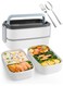 2- Layer Leakproof Bento Box-Large Lunch Box with Compartments and Cutlery Set-Food Picks for Containers Adults-Microwave Food Safe Bento Boxes