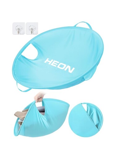 HEON 27" Large Collapsible Laundry Basket - Pop Up Laundry Hamper, Portable Clothes Hamper for Clothing Transport from Washer to Dryer, Laundry Bag for Apartment Dorm Laundry Room, Easy to Store(Cyan)