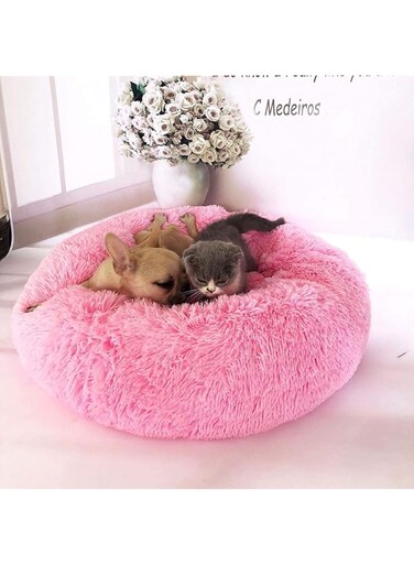 smartberry l Soft Plush Round Pet Bed Donut for Cats or Small Dogs, Dog Cat Bed Self Warming Autumn Winter Indoor Snooze Sleeping Cozy Kitty Teddy Kennel pink-(40CM)