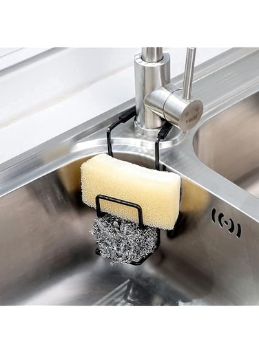 Sink Sponge Holder - Faucet Shower Tray - Metal Organizer for Kitchen and Bathroom, Fixing Around the Faucet(Black)