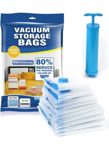 Seal Storage Bags, 8 Pack Reusable Compression Bags Premium Vacuum Storage Bags with Hand Pump, 2 x Jumbo (100*80cm), 3 x Medium (80*60cm), 3 x Small (70*50cm)