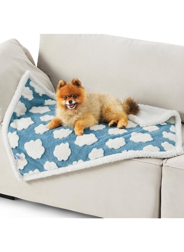 Tazweeq Waterproof Puppy Blanket for Small Dogs,Washable Double Sided Dog Blankets with Warm Jacquard Shag and Soft Sherpa Fleece, Pet Cat Blanket for Couch Protection, 3D Textured Cloud, Blue