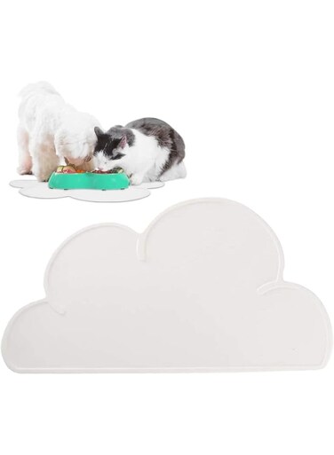 FerretDance Pet Food Mat for Cat Dog,Silcone Pet Feeding Mat,Non Slip Pet Bowl Mats with Raised Edges,Waterproof Pet Food Tray for Puppy Kitty Rabbit Ferret (White)