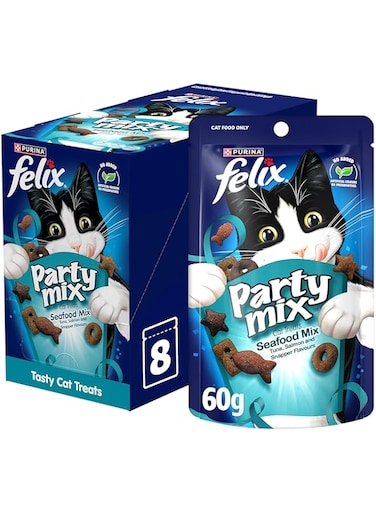 Felix Purina Party Mix Seafood Mix Cat Treats 60g, Pack of 8