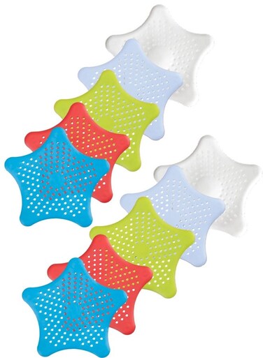 Drain Hair Catcher 10 Pcs - Flexible Bathroom &amp; Shower Drain Cover - Silicone Sink Strainer, Multipurpose - Star Shaped Drain Cover Kitchen Sink