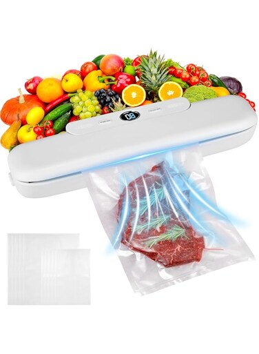 Vacuum Sealer, Automatic Food Vacuum Sealer Machine for Sous Vide Cooking with 10 Sealer Bags, Air Sealing System for Food Preservation, One-Touch Sealing for Dry &amp; Moist Food, Camping, Home
