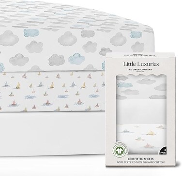 100% Organic Cotton Crib Sheets (3-Pack) - GOTS Certified Bedside Crib Sheets - Fits Up To 140x70 cm / 28x52 Inches - Breathable Baby Crib Sheets - Double-Elastic for Secure Fit &amp; Extra Protection