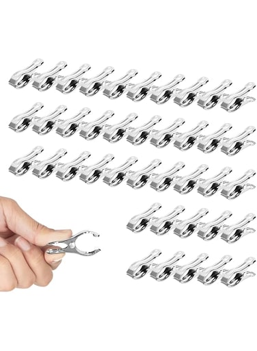 PeoMev 40 PCS Stainless Steel Clothes Pins - Beach Towel Clips to Keep Your Towels, Clothes, Blanket from Blowing Away or Sliding Down, Heavy Duty Metal Clips for Greenhouse Netting