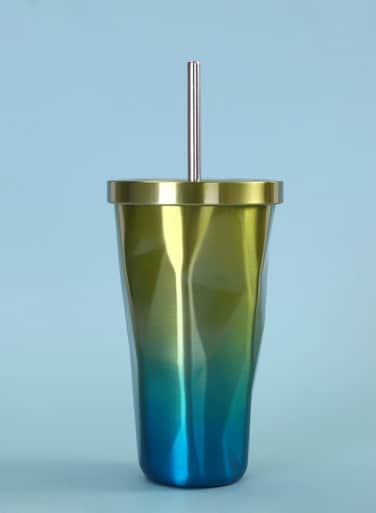 Steel Tumbler with Straw - Wim Hot and Cold Double Wall Drinking Cups Coffee Mugs Ice Cups 16oz/500ml Irregular Diamond with Lid- Yellow &amp; Blue