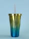 Steel Tumbler with Straw - Wim Hot and Cold Double Wall Drinking Cups Coffee Mugs Ice Cups 16oz/500ml Irregular Diamond with Lid- Yellow &amp; Blue