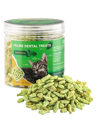 PAWCHIE Fish Shaped Dental Chewing Toys for Cat Tub, 100g