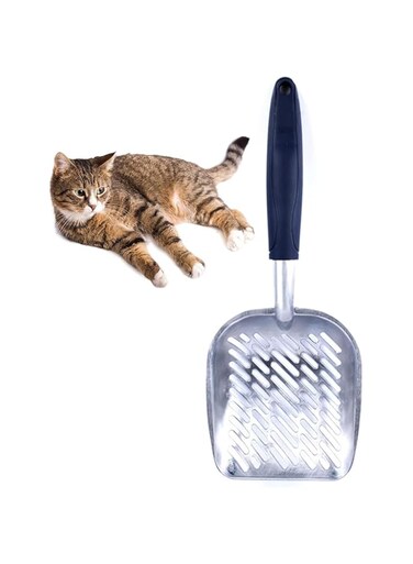 Joyzzz Metal Cat Litter Scoop, Durable Large Litter Box Sifter with Ergonomic Long Handle, Kitten Pooper Lifter Works with All Type of Cat Litter, Metal Kitty Litter Scooper for Litter Box (Blue)