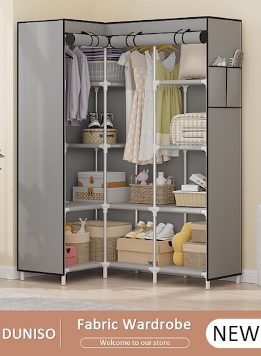 Fabric Wardrobe, Foldable Closet With Hanging Rail, Fabric Wardrobe with Clothes Rail, Clothes Storage, Non Woven Fabrics Cabinet, Clothes Rack for Bags, Toys, Shoes, Living Room, Bedroom, Cloakroom