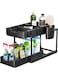 JANNAH 1Pc Pull Out Under Sink Cabinet Organizer 2 Tier Under-Sink Organizers with Sliding Drawer 5 Hooks And 2 Utensil Holderfor Home &amp; Kitchen(Black)