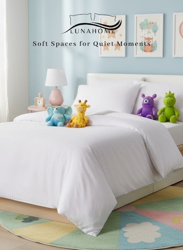 Home Satin Stripped Single Size 4 Piece ( 1 duvet cover - 160*210cm, 1 sheet - 100*200+30cm. 2 pillowcases - 50*75cm.) Bed Linen White Bedding Set. Suitable for single bed mattress.