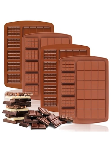 Palksky Chocolate Bar Mould Silicone, 4 Pcs Break Apart Chocolate Moulds for DIY Chocolate Bars, Candy Bar Moulds, Pralines, Caramels