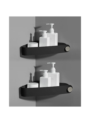 Sotfamily Shower Caddy Corner, 2 Pack Adhesive Corner Shower Shelves for Bathroom Organizers and Storage, Rust Free Plastic Rack for Bathroom Accessories &amp; Decor, Black