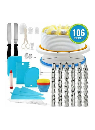 Cake Decorating Supplies Kit Baking Fondant Tool Set Turntable Piping Bag Tip Pen Spatula DIY Cake Cupcake Decorating Icing Tool Set multicolour 28*7.6*28cm