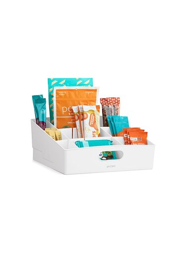 3 Packet And Snack Shelf Bin Tiered Packet And Snack Bin Organizer for Kitchen Cabinet Pantry, Large, White, 50244 White 27.3x23.6x13cm