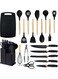 All In One 19Pcs Kitchen Utensil Set With Silicone Heads, Natural Wooden Handles, Heat Resistant Cooking Tools, Knife Set, Storage Holder, Non Stick Safe Accessories for Everyday Food Preparation