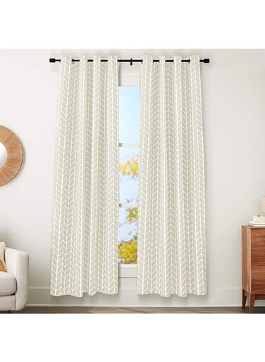 Amazon Basics Room-Darkening Blackout Curtain Set with Grommets - 52 x 84-Inch, Beige Herringbone, 2 Panels