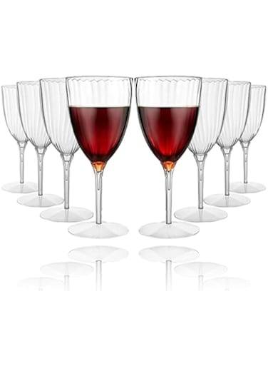 Sweet seven 8 Oz Clear Wine Glasses 8 Pack - Hard Disposable Plastic Drinkware for Daily Life, Parties, and Weddings