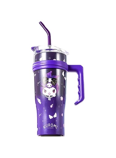Many Rainbows Kuromi Stainless Steel Insulated Tumbler with Lid, Straw &amp; Handle 1200ml - XL Size, Purple