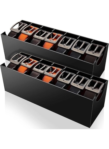 2 Pcs Belt Organizer Acrylic Belt Storage Holder 7 Compartments Christmas Display Case Belt Container Holder for Closet and Drawer, Belt Watch Storage Holder Accessories Gift for Christmas