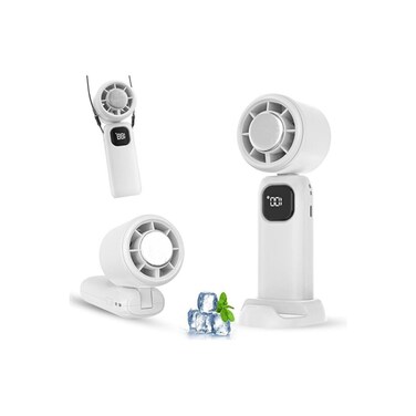 Portable Handheld Fan with 4000mAh Battery &amp; Digital Display - White

