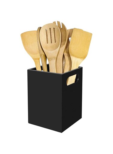 Wuudy Utensil Holder, Kitchen Utensil Holder for Countertop, Acrylic Cooking Utensil Organizer Black Utensil Crock with Handles for Farmhouse Kitchen Decor, 1 Slot