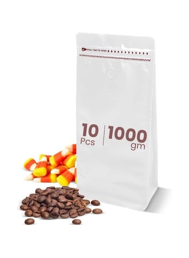 Packing Reusable 1000mg White Coffee Pouches with Valve, Moisture-Proof Zipper Bag, Vacuum Seal Bags For Food Storage, Coffee Beans, Jewelry, and Packaging Resealable Zip Lock Bags