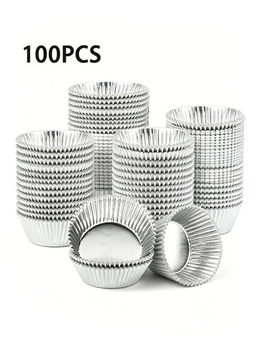 Standard Silver Foil Cupcake Liners Metallic Paper Muffin Baking Cups (Silver)