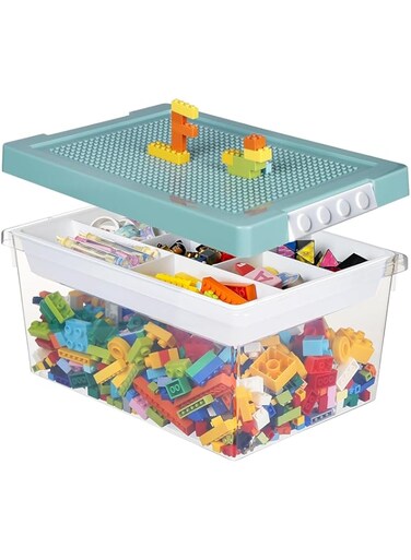 ANTOLE Toys Storage Organizer Bins for Lego,Kids Building Blocks Organizer with Removable Divided Tray,Toy Storage Box,Stackable Kids Toy Chests for Keeping Board Games Stored (Green)