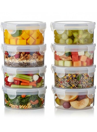 8 Pack Food Storage Containers &acirc;&euro;&ldquo; Airtight, Leakproof, Stackable Meal Prep Set with Snap-Lock Lids   BPA-Free Plastic Freezer &amp; Dishwasher Safe