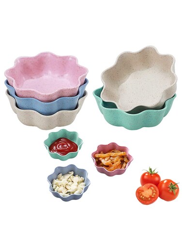 seven Multicolor Mini Dipping Bowls - Set of 8 Plastic Seasoning Dish, Soy Sauce Dishes, and Appetizer Plates for Stylish Dining and Flavorful Moments