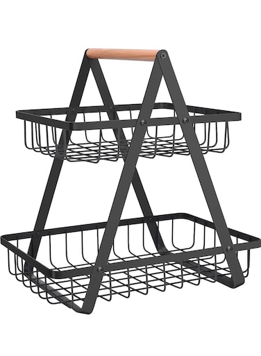 2 Tier Countertop Fruit Basket,Portable Fruit Bowle Basket for Kitchen Organizer Storage &amp; Dining Room Fruits Vegetable Bread Snacks, Detachable Metal Rectangle Basket Storage
