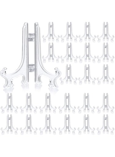 24 Pieces Mini Easel Stands Plastic Plate Stand Holder Display Picture Easel Stand for Display Picture Frame Collectibles Desktop Weddings Party Home Decoration (Clear,4 Inch)