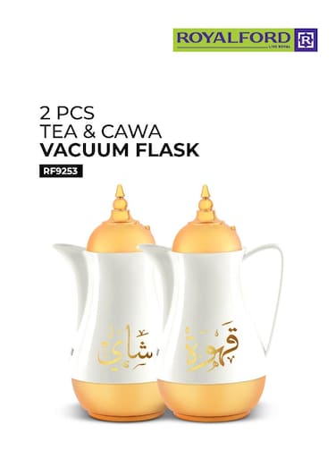 Royal Gold Tea And Cawa Set 1+1L Double Wall Pink Glass Inner High Quality Plastic Outer Body Hot And Cold For Long Hours Mulicolor